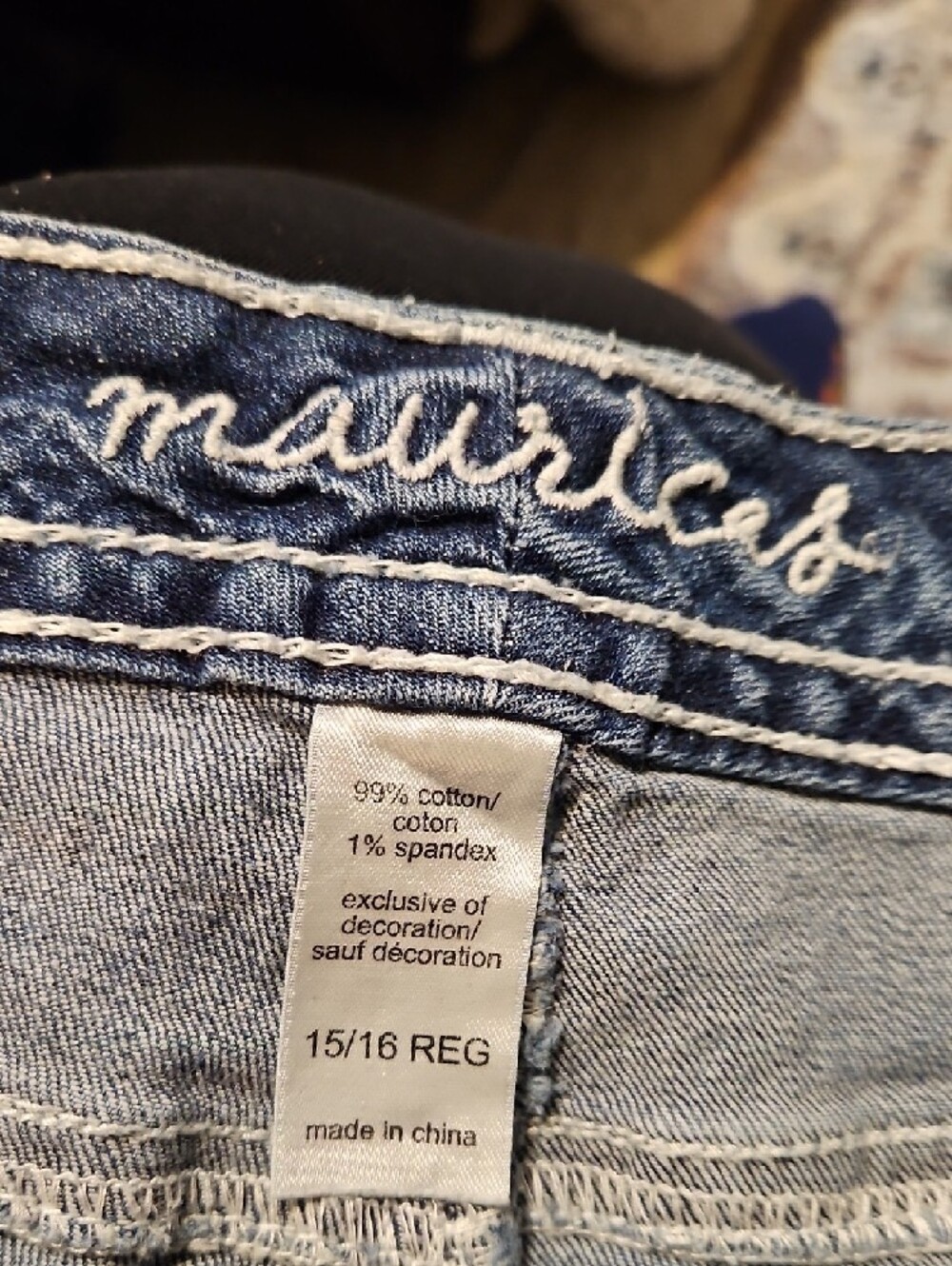 Maurices Blue Denim Jean Shorts with Cream Lace Trim - Picture 6 of 6